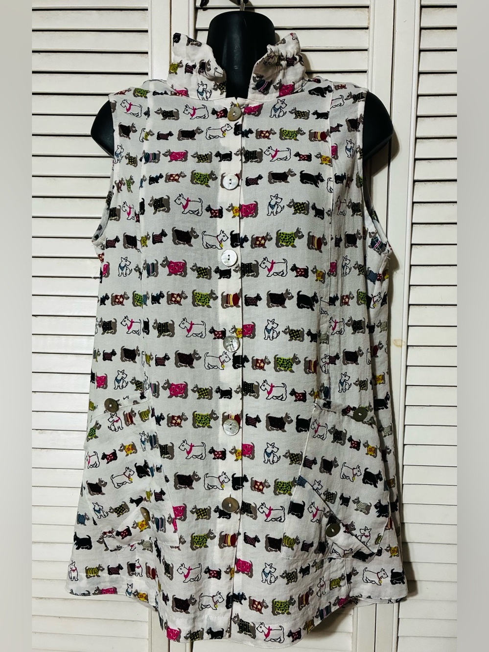 John Mark White Sleeveless Button Front Tunic with Multicolor dog Print